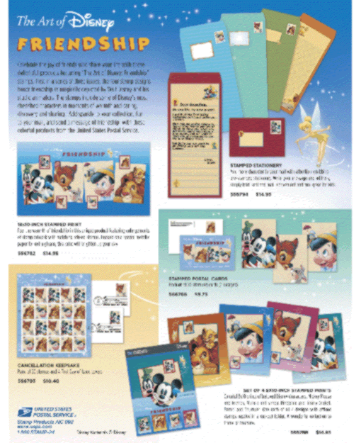 The Art of Disney, Friendship stamp collection. Order from 1-800-stamp-24 or visit www.usps.com.