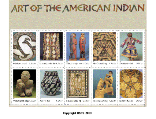 Stamp Announcement 04-26: Art of the American Indian Stamps, copyright USPS 2003.