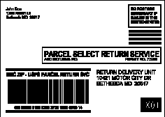 Exhibit 4.4b: Parcel Select Return Services Label addressed to a Return Delivery Unit with concatenated parcel return services and postal routing barcode.