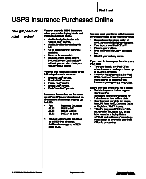 USPS Insurance Purchased Online. A D-link is provided.