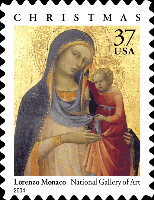 Stamp Announcement 04-31: Christmas Madonna and child by Lorenzo Monaco Stamp, copyright 2003.