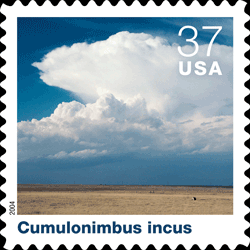 Individual stamp background, Cumulonimbus incus, followed by text that identifies and describes thet particular could type.