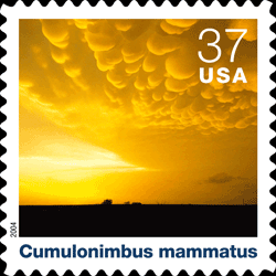 Individual stamp background, Cumulonimbus mammatus, followed by text that identifies and describes thet particular could type.