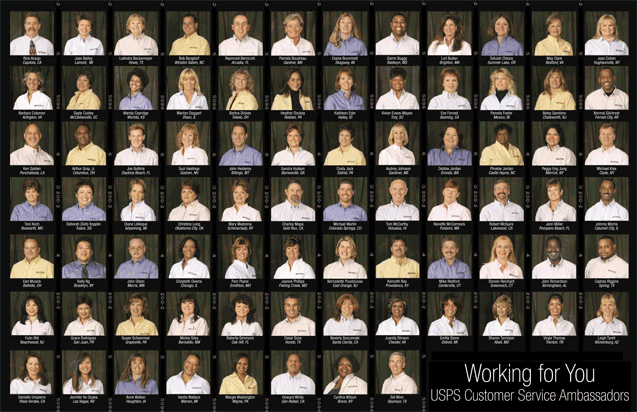 Photos of USPS Customer Service Ambassadors with there names and state under each photo