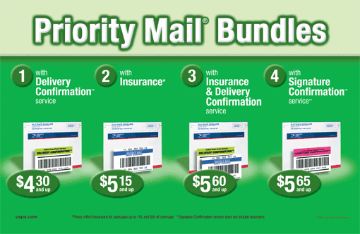 Back Cover.Priority Mail Bundles with Delivery Confirmation service $4.30 and up, Insurance $5.15 & $5.60 Signature $5.65 up. usps.com.