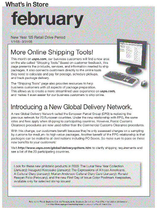 February. Retail employee bulletin. New Year '05 Retail Drive Period 1/1/05-3/31/05. More Online Shipping Tools! Introducing a New Global Delivery Network.