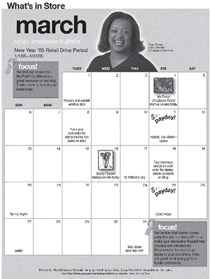 March retail employee bulletin. New Year '05 Retail Drive Period 1/1/05-1/31/05. Calendar.