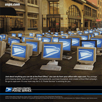 Multiple computer screens with the USPS logon on them.