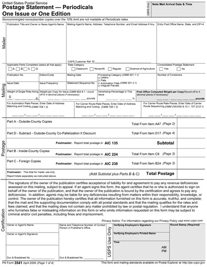PS Form 3541 - 1 of 4