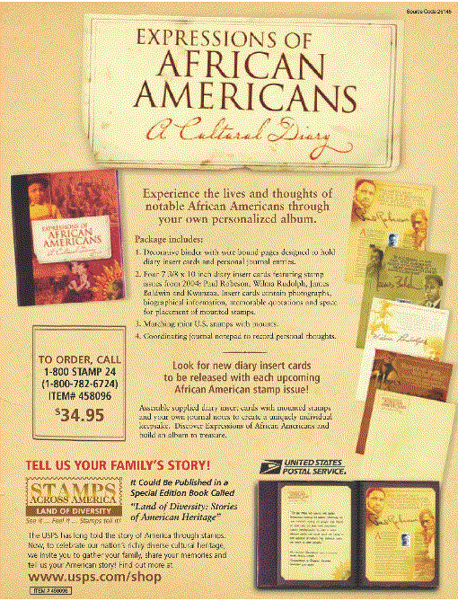 Expressions of African Americans - A Cultural Diary. To order call 1-800-782-6724 item number 458096-$34.95