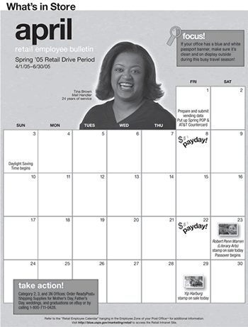 Retail employee bulletin. Spring 05 Retail Drive Period 4/1/05-6/30/05. Calendar.