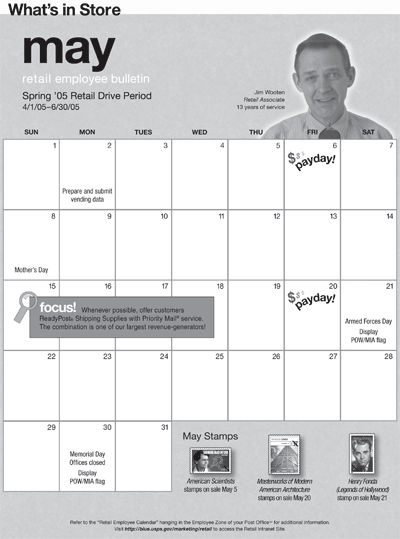 What's In Store. May Retail Employee Bulletin. Spring '05 Retail Drive Period 4/1/05-6/30/05. Calendar.