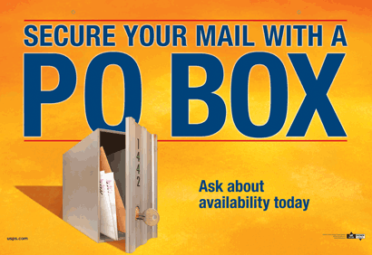 Secure your mail with a PO Box ask about availability today.