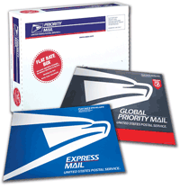 Priority Mail, Global Priority Mail, and Express Mail envelops.