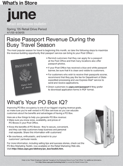 June retail employee bulletin. Spring Drive Period 4/1/05-6/30/05. Raise Passport Revenue During the Busy Travel Season. What's Your PO Box IQ?