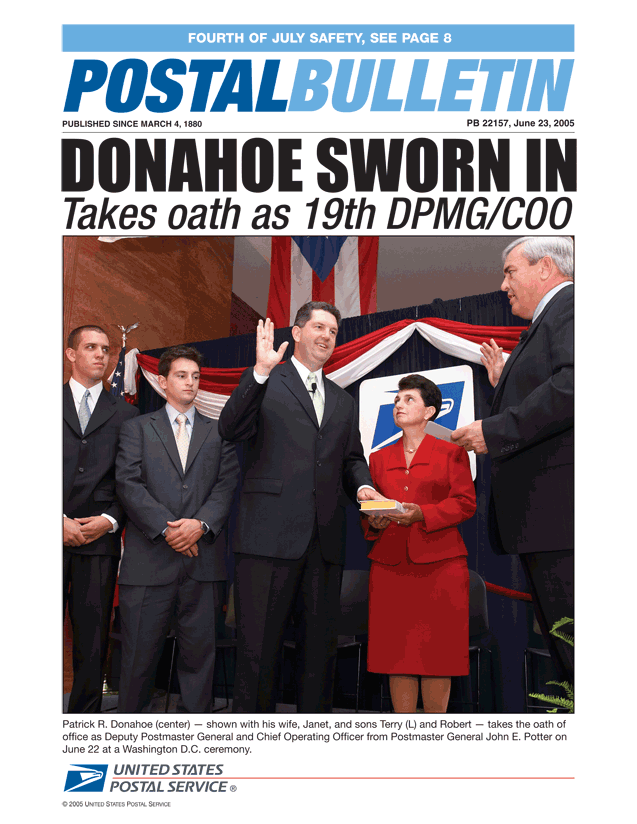 PB22157 Cover:Donahoe Sworn In -Takes oath as 19th DPMG/COO.