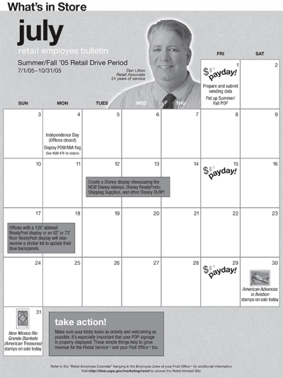 WIS. July retail employee bulletin. Summer/Fall '05 Retail Drive Period 7/1/05-10/31/05. Calendar.
