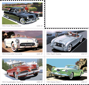 America on the Move:  50s Sporty Cars Stamps. Copyright USPS 2004.