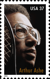 Arthur Ashe stamp. Copyright USPS 2004.