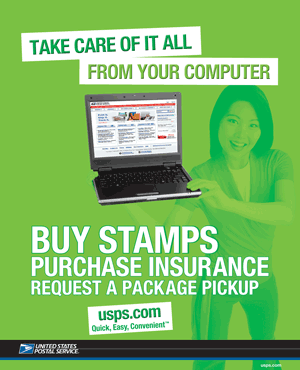 Take care of it all from your computer. Buy stamps. Purchase insurance. Request a package pickup. usps.com. Quick, Easy, Convenient.