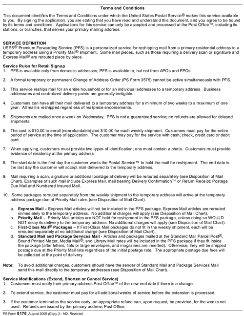 Appendix C - Sample Application Form Terms and Conditions (Page 3-back - Headquarters Copy).