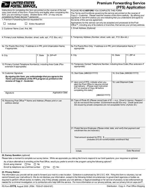 Appendix B - Sample Application Form (Page 4-front - Post Office Shipping Copy).