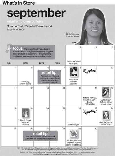 September retail employee bulletin. Summer/Fall '05 Retail Drive Period 7/1/05-10/31/05. Calendar.
