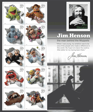 Jim Henson the man behind the Muppets commemorative stamps.