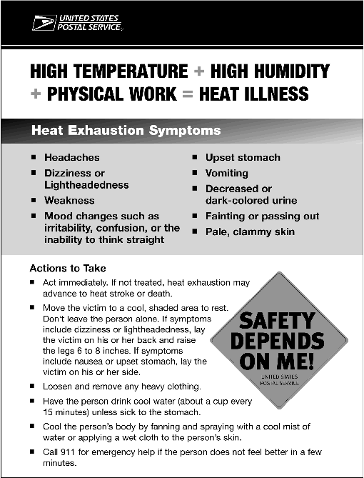 Promotion. High temperature plus high humidity plus physical work equal heat illness.