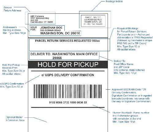 image of hold for pickup address label