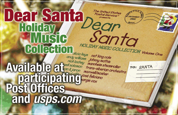 Dear Santa packaging of holiday music collection -available on usps.com