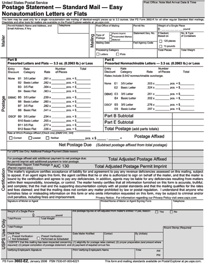 PS Form 3602-EZ, Postage Statement Standard Mail. 1 of 2