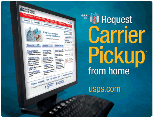 Image of a laptop:Request Carrier Pickup from home usps.com