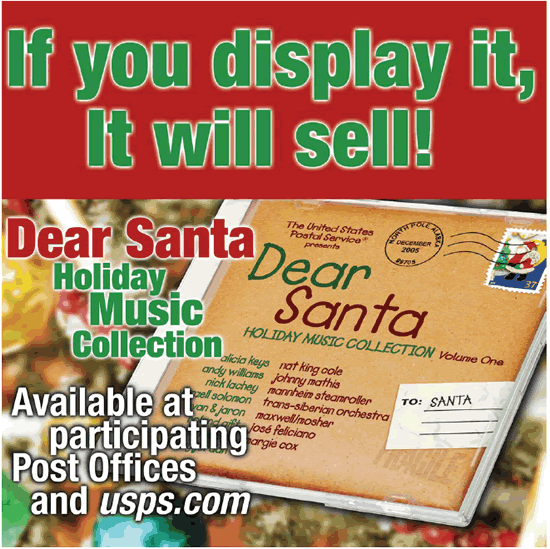 Dear Santa Holiday Music collection available at participating Post Offices and usps.com