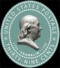Benjamin Franklin Stampled Envelope, copyright USPS 2005.