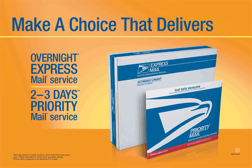 Ad for Overnight Express Mail Service, 2-3 Days Priority Mail Service