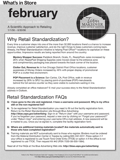 February retail employee bulletin. A Scientific Approach to Retailing 1/1/06-6/30/06. Why Retail Standardization? Retail Standardization FAQs.