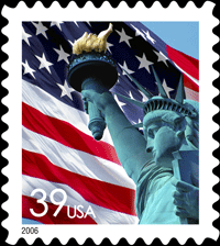 Lady Liberty and U.S. Flag Stamp.