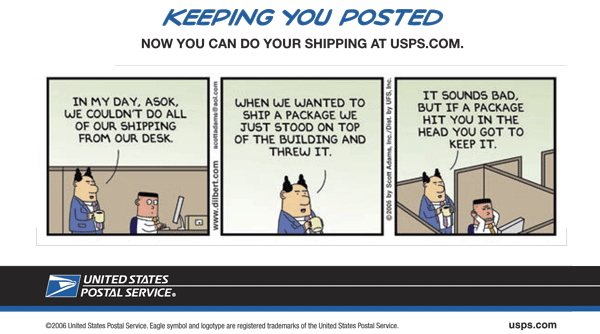 Dilbert comic strip about keeping you posted.