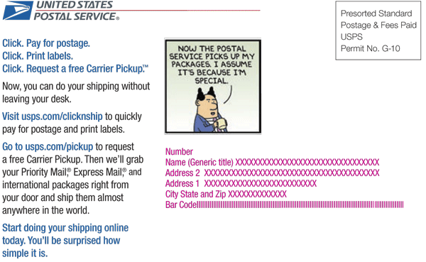 Dilbert comic strip about carrier pickup.