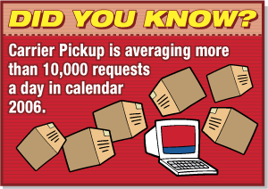 Did you know? Carrier Pickup is averaging more than 10,000 requests a day in calendar 2006.