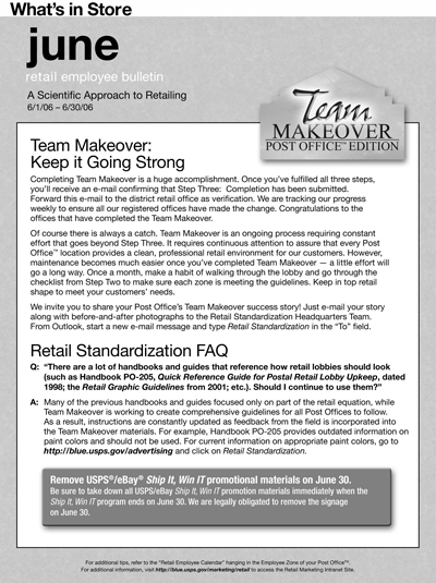 June retail employee bulletin. A Scientific Approach to Retailing 6/1/06 - 6/30/06. Team Makeover: Keep it Going Strong. Retail Standardization FAQ.
