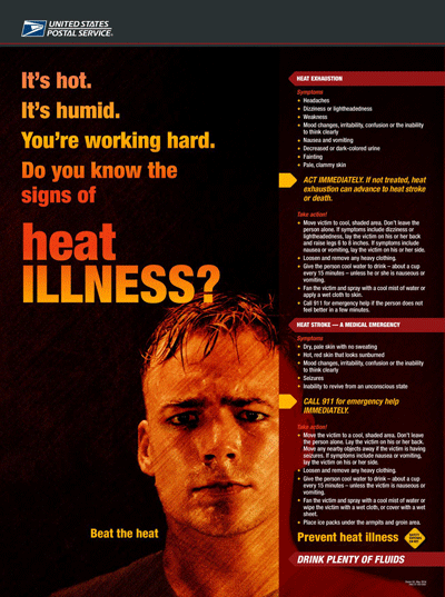It's Hot. It's Humid. You're Working Hard. Do you know the signs of heat illness? A d-link is provided.