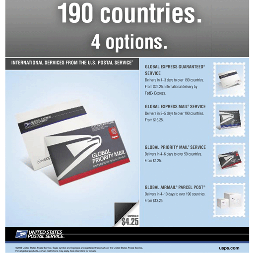 190 Countries 4 Options-Global Mail services