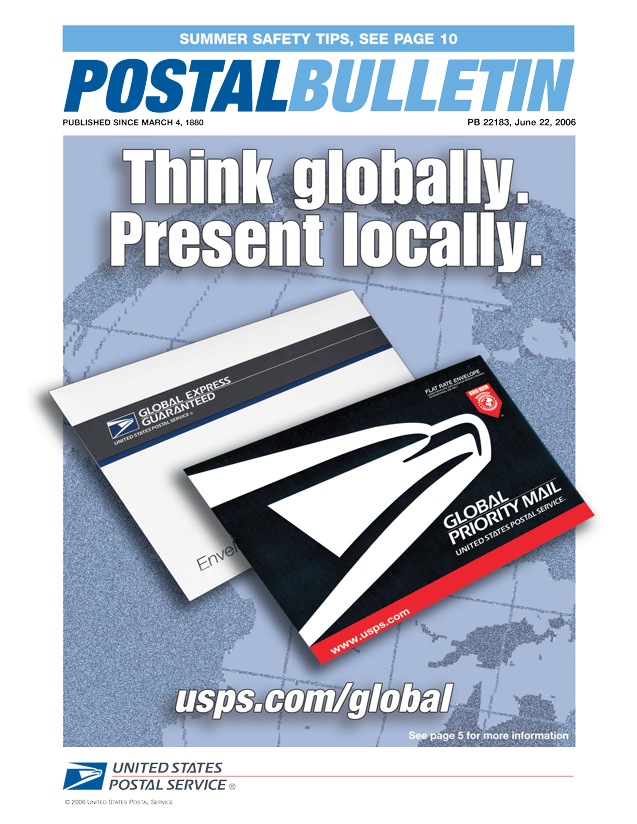 Front cover: Think Globally. Present locally. usps.com/global