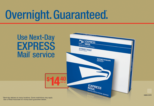 Poster- Overnight.Guaranteed. Use Next-Day Express Mail Service $14.40