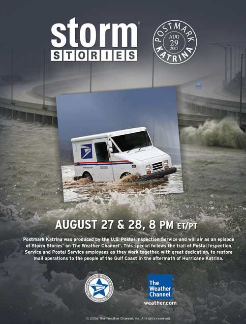 Storm Stories. August 27 & 28, 8 PM ET/PT. The Weather Channel. weather.com. Text follows.