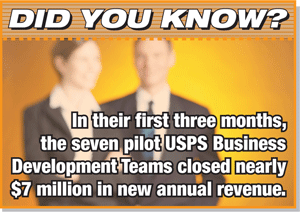 Did you know? In their first three months, the seven pilot USPS Business Development Teams closed nearly $7 million in new annual revenue.