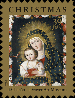 Christmas:  Chacon Madonna and Child with Bird Stamp.