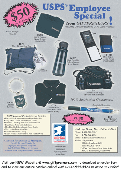 USPS Employee Special from Giftpreneurs! Visit new website at www.giftpreneurs.com or call 1-800-500-5574 to place an order.